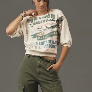 PILCRO Anthro The Niki Bubble Sweatshirt Vintage Valley Sweater Cream Green L